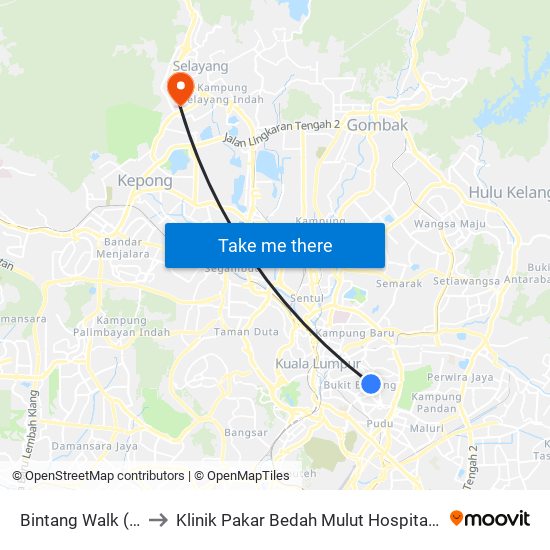 Bintang Walk (Kl85) to Klinik Pakar Bedah Mulut Hospital Selayang map