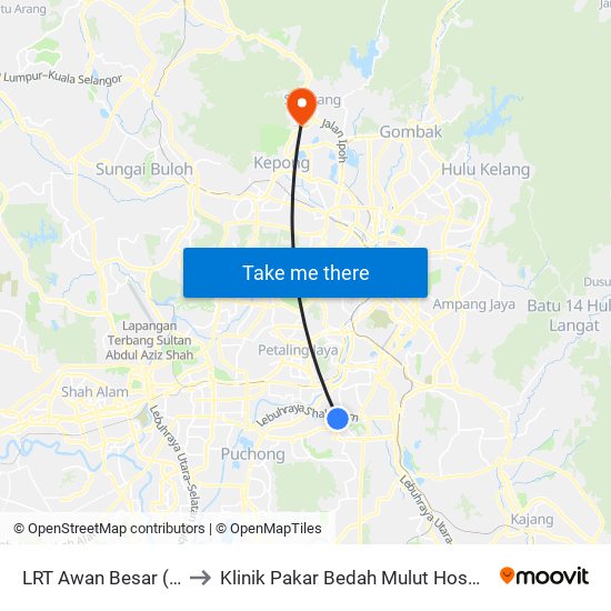 LRT Awan Besar (Kl2324) to Klinik Pakar Bedah Mulut Hospital Selayang map