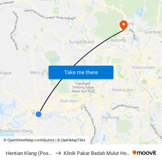Hentian Klang (Pos) B (Bd664) to Klinik Pakar Bedah Mulut Hospital Selayang map