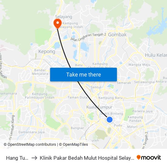 Hang Tuah to Klinik Pakar Bedah Mulut Hospital Selayang map