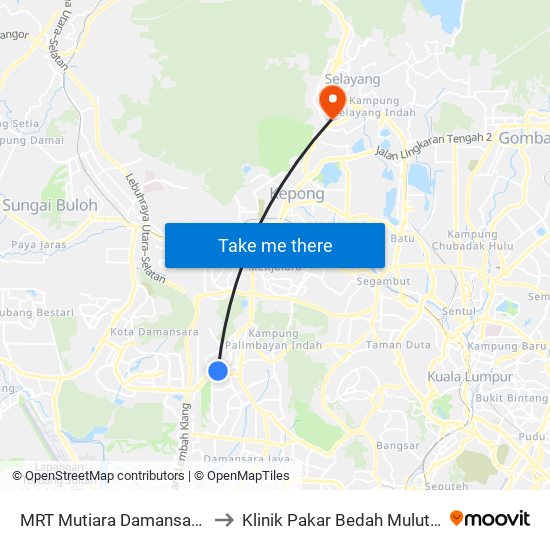 MRT Mutiara Damansara, Pintu C (Pj814) to Klinik Pakar Bedah Mulut Hospital Selayang map