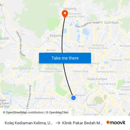 Kolej Kediaman Kelima, Universiti Malaya (Kl2343) to Klinik Pakar Bedah Mulut Hospital Selayang map