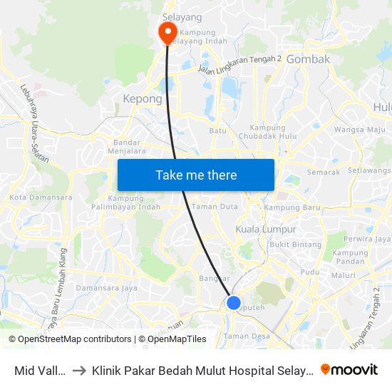 Mid Valley to Klinik Pakar Bedah Mulut Hospital Selayang map