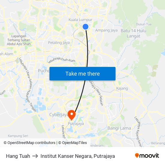 Hang Tuah to Institut Kanser Negara, Putrajaya map