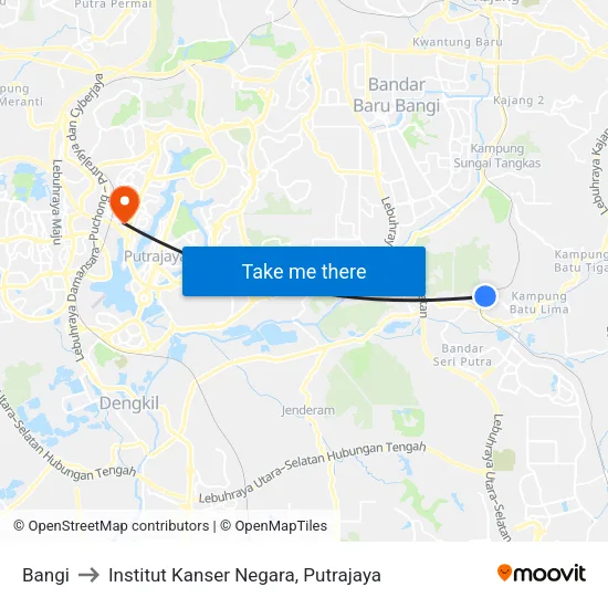Bangi to Institut Kanser Negara, Putrajaya map