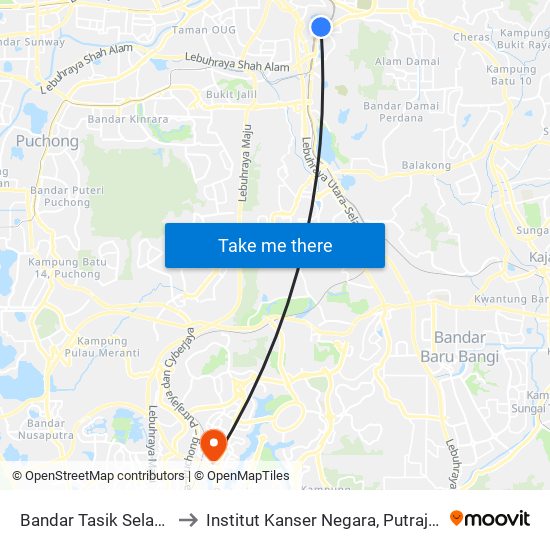 Bandar Tasik Selatan to Institut Kanser Negara, Putrajaya map