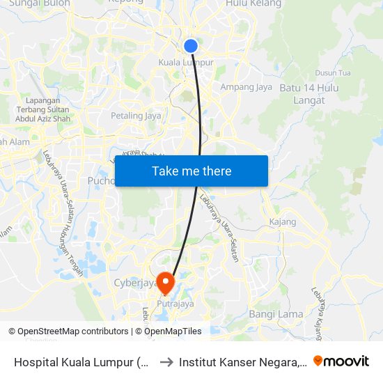 Hospital Kuala Lumpur (Opp) (Kl54) to Institut Kanser Negara, Putrajaya map