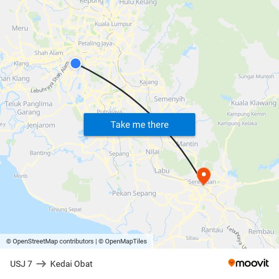 USJ 7 to Kedai Obat map