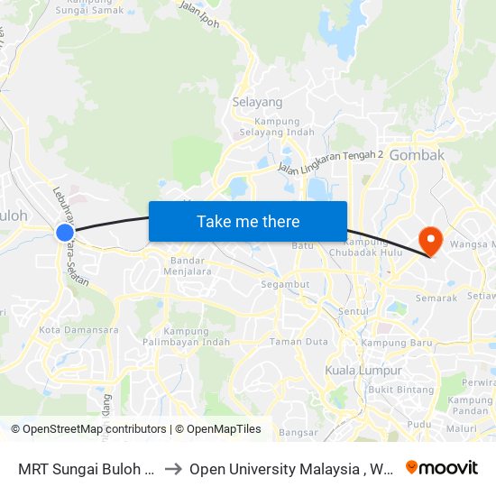 MRT Sungai Buloh (Sa995) to Open University Malaysia , Wangsa Maju map