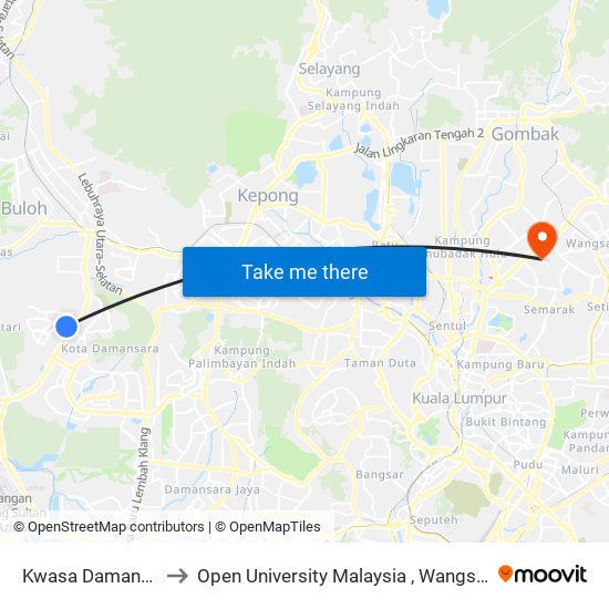Kwasa Damansara to Open University Malaysia , Wangsa Maju map