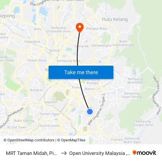 MRT Taman Midah, Pintu A (Kl799) to Open University Malaysia , Wangsa Maju map