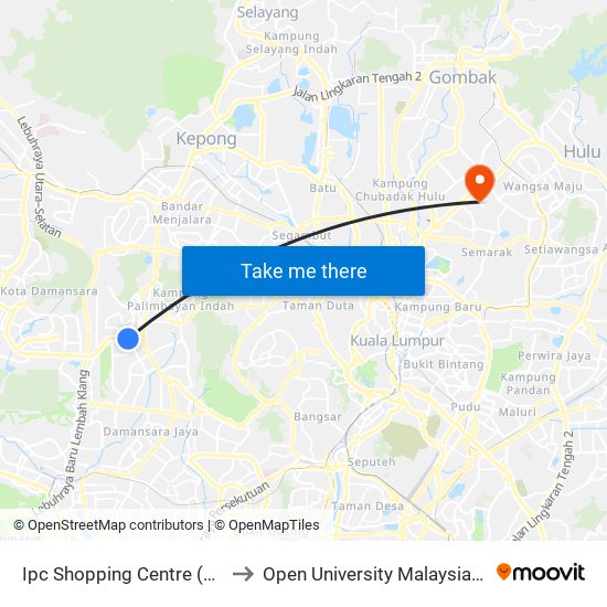 Ipc Shopping Centre (Barat) (Pj533) to Open University Malaysia , Wangsa Maju map