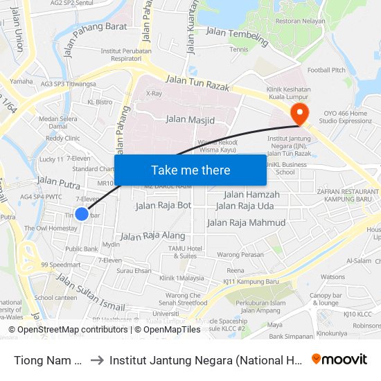 Tiong Nam (Kl42) to Institut Jantung Negara (National Heart Institute) map