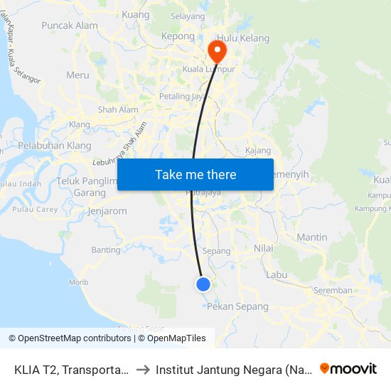 KLIA T2, Transportation Hub Level 1 to Institut Jantung Negara (National Heart Institute) map