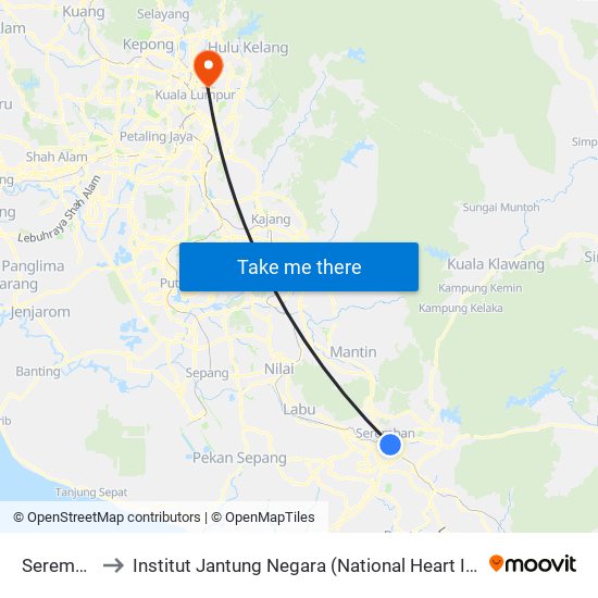 Seremban to Institut Jantung Negara (National Heart Institute) map