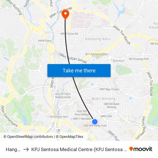 Hang Tuah to KPJ Sentosa Medical Centre (KPJ Sentosa KL Specialist Hospital) map