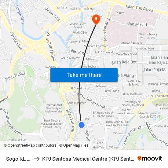 Sogo KL (Kl1940) to KPJ Sentosa Medical Centre (KPJ Sentosa KL Specialist Hospital) map