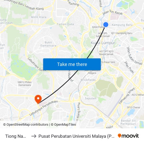 Tiong Nam (Kl42) to Pusat Perubatan Universiti Malaya (Pusat Perubatan UM) map