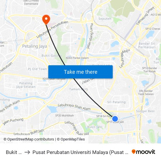Bukit Jalil to Pusat Perubatan Universiti Malaya (Pusat Perubatan UM) map