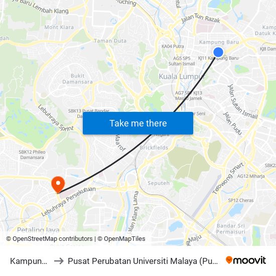 Kampung Baru to Pusat Perubatan Universiti Malaya (Pusat Perubatan UM) map