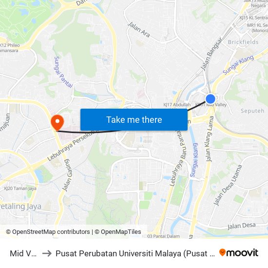 Mid Valley to Pusat Perubatan Universiti Malaya (Pusat Perubatan UM) map