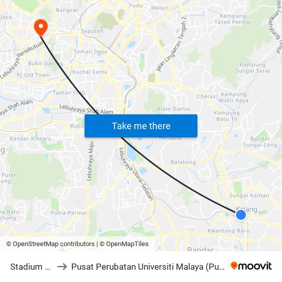 Stadium Kajang to Pusat Perubatan Universiti Malaya (Pusat Perubatan UM) map