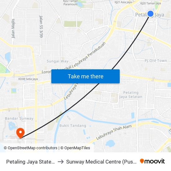 Petaling Jaya State (Utara) (Pj433) to Sunway Medical Centre (Pusat Perubatan Sunway) map