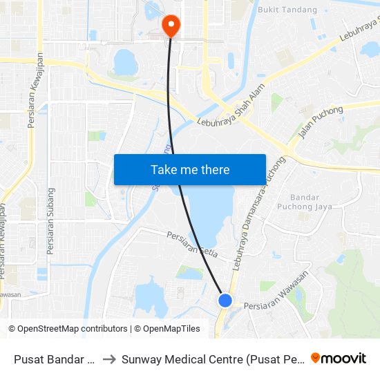 Pusat Bandar Puchong to Sunway Medical Centre (Pusat Perubatan Sunway) map