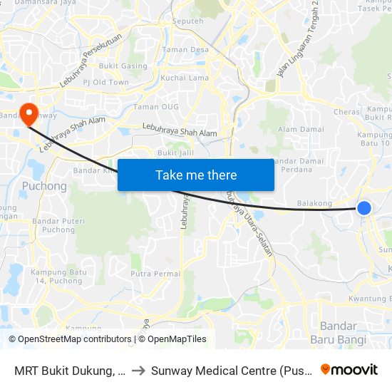 MRT Bukit Dukung, Pintu A (Kj769) to Sunway Medical Centre (Pusat Perubatan Sunway) map