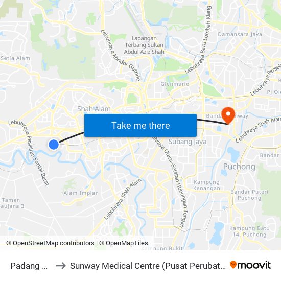 Padang Jawa to Sunway Medical Centre (Pusat Perubatan Sunway) map