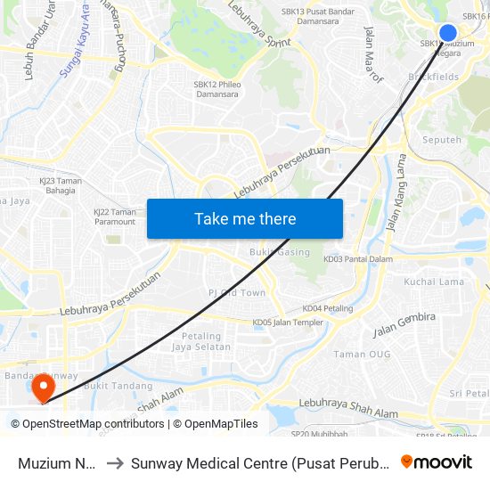 Muzium Negara to Sunway Medical Centre (Pusat Perubatan Sunway) map