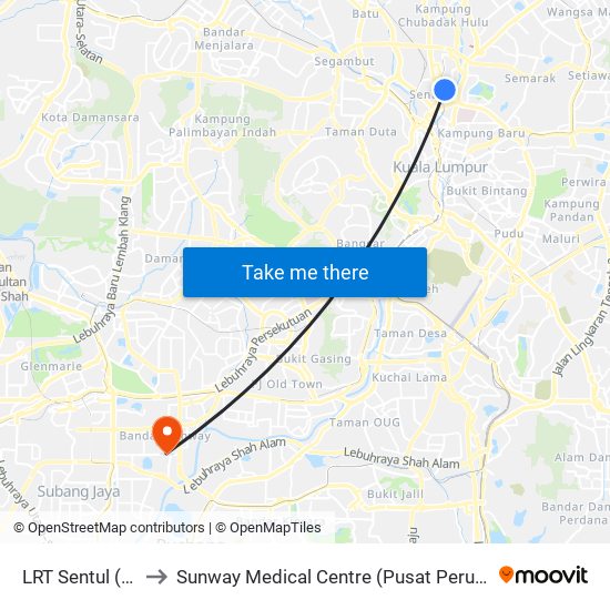 LRT Sentul (Kl663) to Sunway Medical Centre (Pusat Perubatan Sunway) map