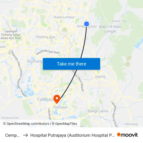 Cempaka to Hospital Putrajaya (Auditorium Hospital Putrajaya) map