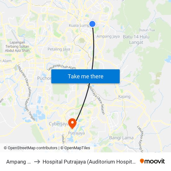 Ampang Park to Hospital Putrajaya (Auditorium Hospital Putrajaya) map