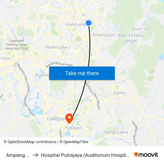 Ampang Park to Hospital Putrajaya (Auditorium Hospital Putrajaya) map