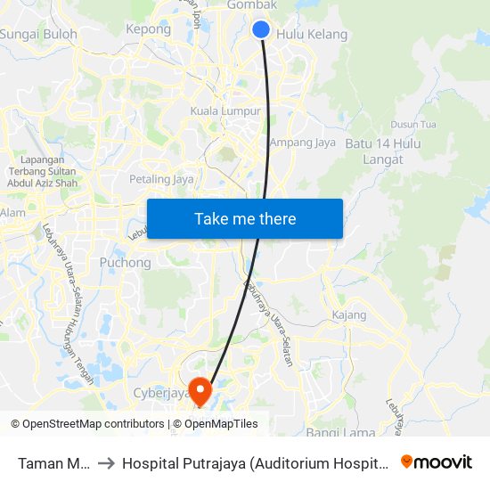 Taman Melati to Hospital Putrajaya (Auditorium Hospital Putrajaya) map