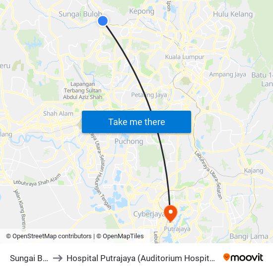 Sungai Buloh to Hospital Putrajaya (Auditorium Hospital Putrajaya) map