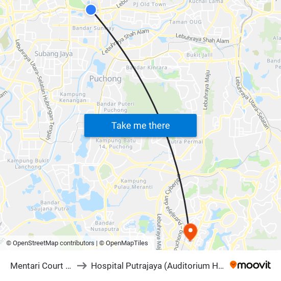 Mentari Court 2 (Pj605) to Hospital Putrajaya (Auditorium Hospital Putrajaya) map