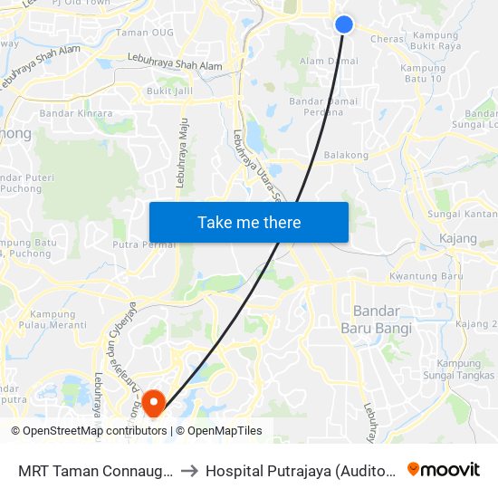 MRT Taman Connaught, Pintu A (Kl1792) to Hospital Putrajaya (Auditorium Hospital Putrajaya) map