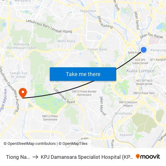 Tiong Nam (Kl42) to KPJ Damansara Specialist Hospital (KPJ Hospital Pakar Damansara) map
