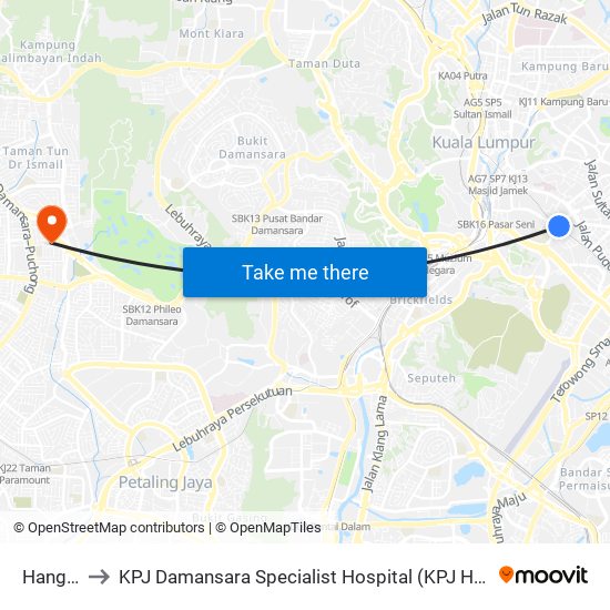 Hang Tuah to KPJ Damansara Specialist Hospital (KPJ Hospital Pakar Damansara) map