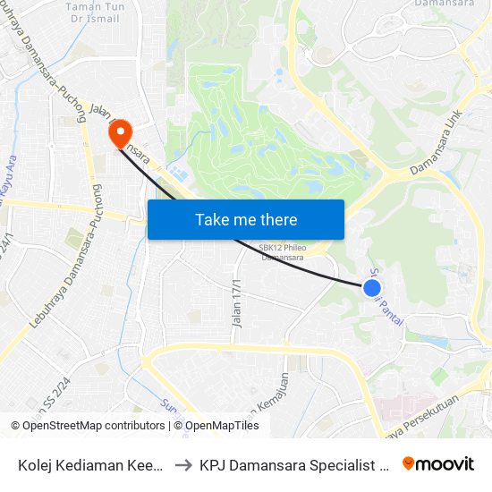 Kolej Kediaman Keempat, Universiti Malaya (Kl2348) to KPJ Damansara Specialist Hospital (KPJ Hospital Pakar Damansara) map