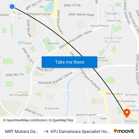 MRT Mutiara Damansara, Pintu C (Pj814) to KPJ Damansara Specialist Hospital (KPJ Hospital Pakar Damansara) map