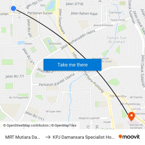 MRT Mutiara Damansara, Pintu B (Pj809) to KPJ Damansara Specialist Hospital (KPJ Hospital Pakar Damansara) map