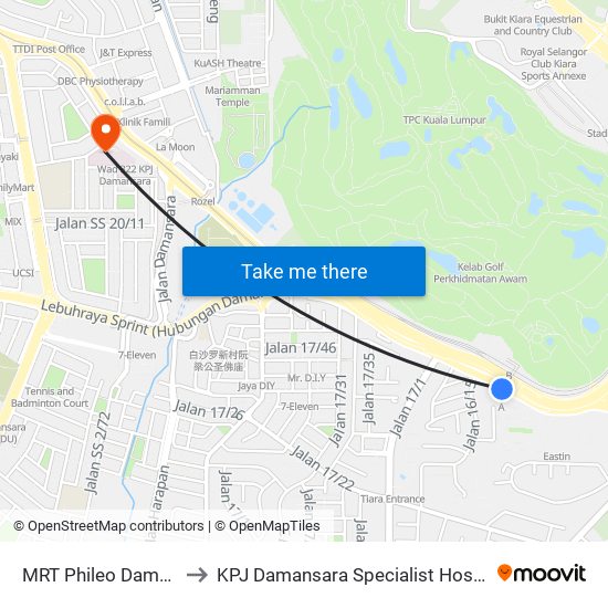 MRT Phileo Damansara, Pintu A (Pj823) to KPJ Damansara Specialist Hospital (KPJ Hospital Pakar Damansara) map