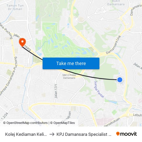Kolej Kediaman Kelima, Universiti Malaya (Kl2343) to KPJ Damansara Specialist Hospital (KPJ Hospital Pakar Damansara) map