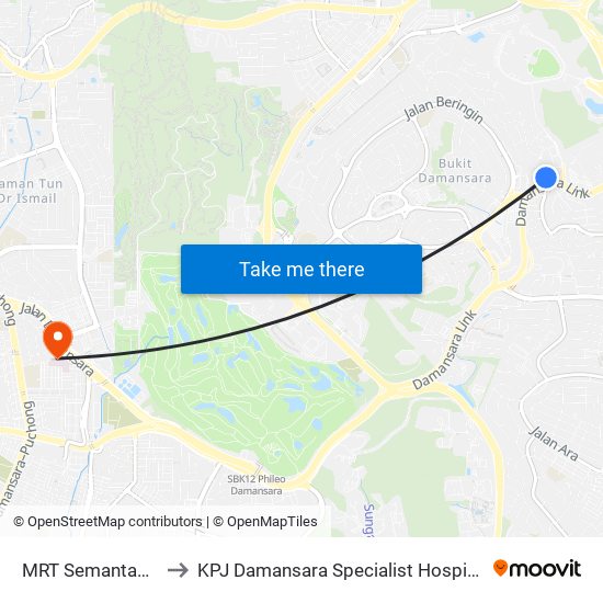 MRT Semantan, Pintu B (Kl1174) to KPJ Damansara Specialist Hospital (KPJ Hospital Pakar Damansara) map