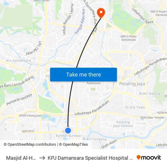 Masjid Al-Husna (Pj614) to KPJ Damansara Specialist Hospital (KPJ Hospital Pakar Damansara) map