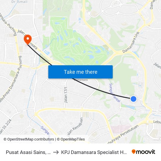 Pusat Asasi Sains, Universiti Malaya (Kl1108) to KPJ Damansara Specialist Hospital (KPJ Hospital Pakar Damansara) map