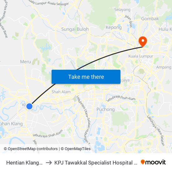Hentian Klang (Bsn) (Bd580) to KPJ Tawakkal Specialist Hospital (Hospital Pakar KPJ Tawakkal) map